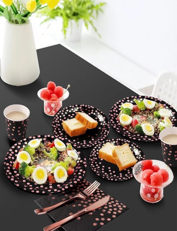 Black & Rose Gold Party Supplies (141 Pcs) - Image 4