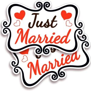 Just Married Car Magnets – 12"x8" Reusable Wedding Signs, 2-Pack