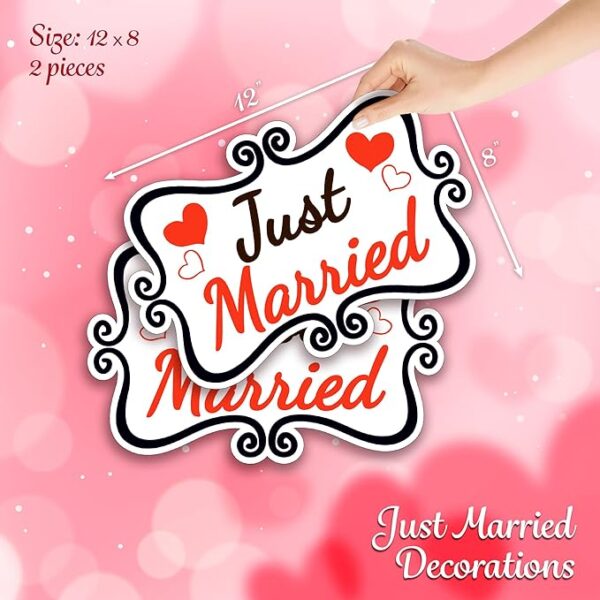 Just Married Car Magnets – 12"x8" Reusable Wedding Signs, 2-Pack - Image 2