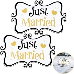 2 Large Just Married Car Magnets – Black & Gold, 13.9"x8.8" for Tailgate, Doors & Fridge