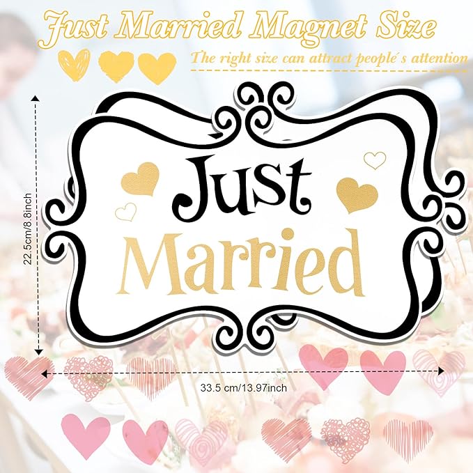 2 Large Just Married Car Magnets – Black & Gold, 13.9"x8.8" for Tailgate, Doors & Fridge - Image 2