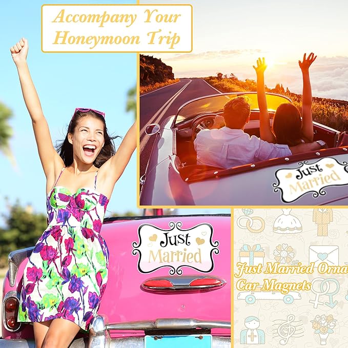 2 Large Just Married Car Magnets – Black & Gold, 13.9"x8.8" for Tailgate, Doors & Fridge - Image 3