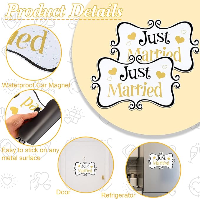2 Large Just Married Car Magnets – Black & Gold, 13.9"x8.8" for Tailgate, Doors & Fridge - Image 4