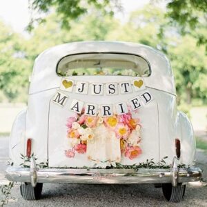 Gold Glitter Just Married Banner – Car & Bridal Shower Decoration