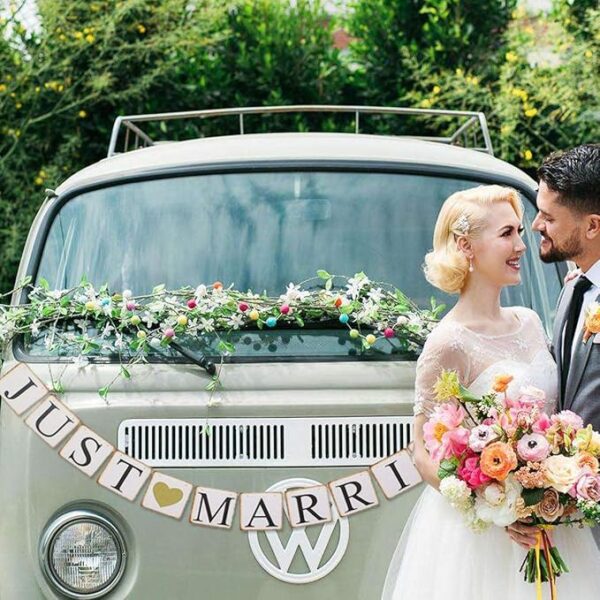 Gold Glitter Just Married Banner – Car & Bridal Shower Decoration - Image 3