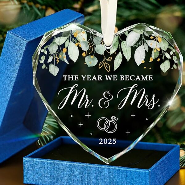 Mr & Mrs Glass Ornament – Just Married Wedding Gift 2025