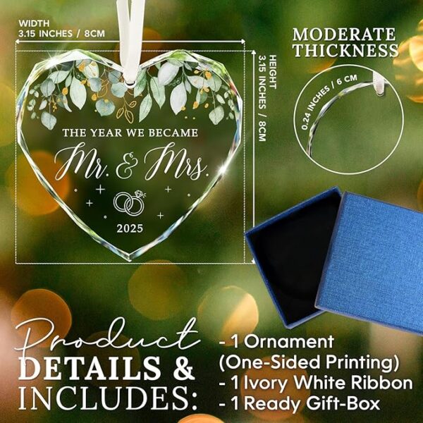 Mr & Mrs Glass Ornament – Just Married Wedding Gift 2025 - Image 2
