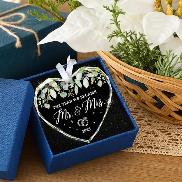 Mr & Mrs Glass Ornament – Just Married Wedding Gift 2025 - Image 4