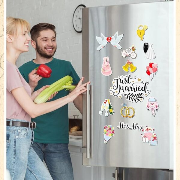 14-Pc Just Married Car & Refrigerator Magnets – Wedding & Honeymoon Decor - Image 2