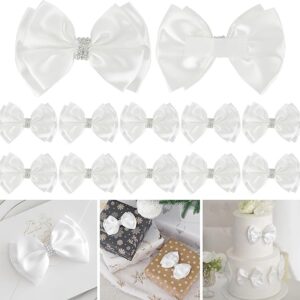 White Satin Rhinestone Ribbon Bows – 4", 12-Pack Gift Wrap Bows