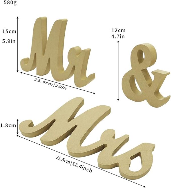 Rustic Wooden Mr & Mrs Sign – Wedding Table & Photo Prop Decor - Image 2