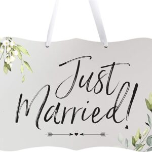 LifeSong Just Married Wedding Sign – 8x12 White Ceremony & Reception Decor