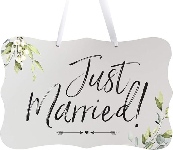 LifeSong Just Married Wedding Sign – 8x12 White Ceremony & Reception Decor