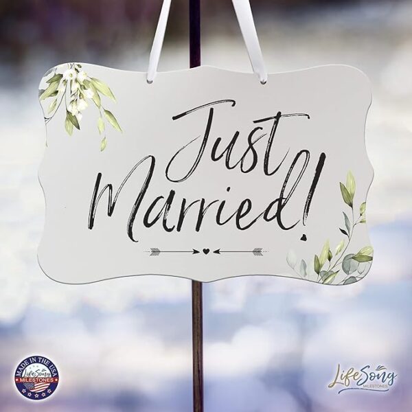 LifeSong Just Married Wedding Sign – 8x12 White Ceremony & Reception Decor - Image 2