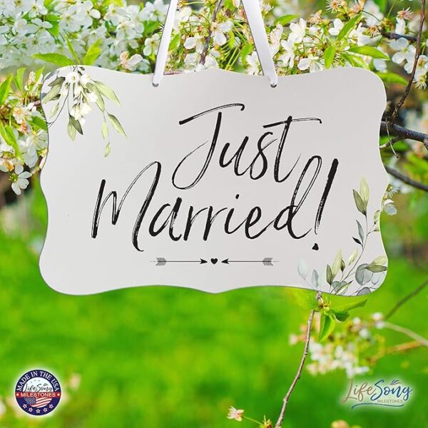 LifeSong Just Married Wedding Sign – 8x12 White Ceremony & Reception Decor - Image 3