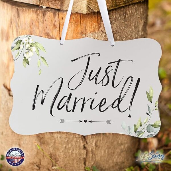 LifeSong Just Married Wedding Sign – 8x12 White Ceremony & Reception Decor - Image 4