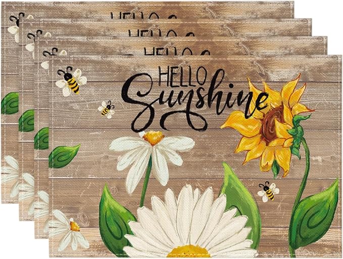 Wood Sunflower Bees Placemats - Set of 4