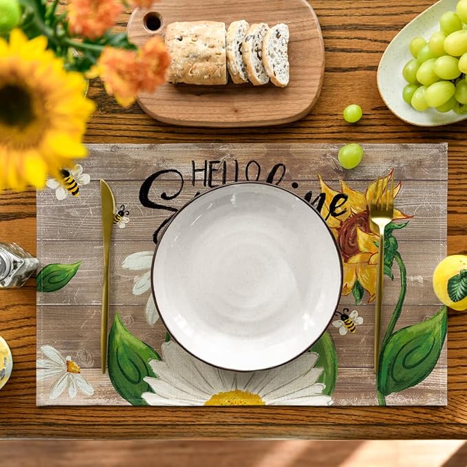 Wood Sunflower Bees Placemats - Set of 4 - Image 2