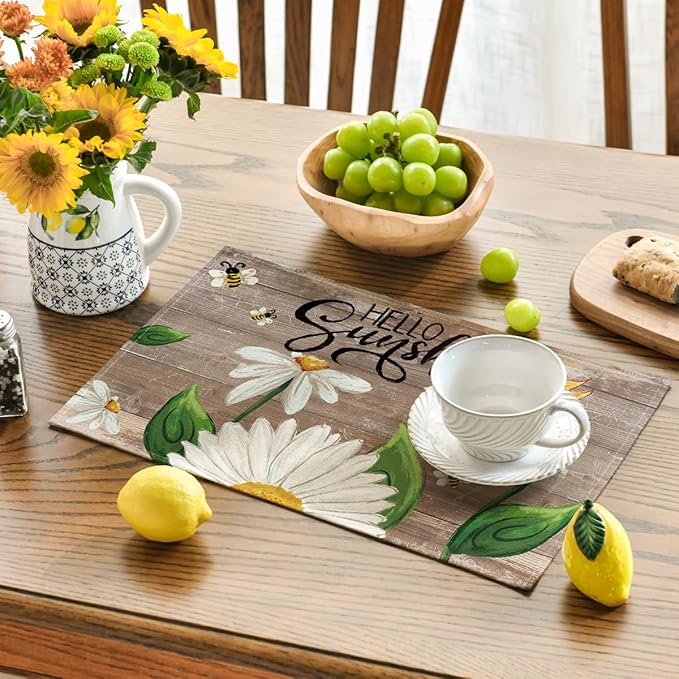 Wood Sunflower Bees Placemats - Set of 4 - Image 3