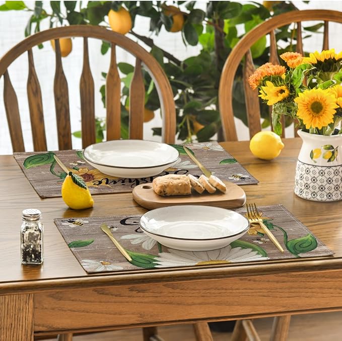 Wood Sunflower Bees Placemats - Set of 4 - Image 4