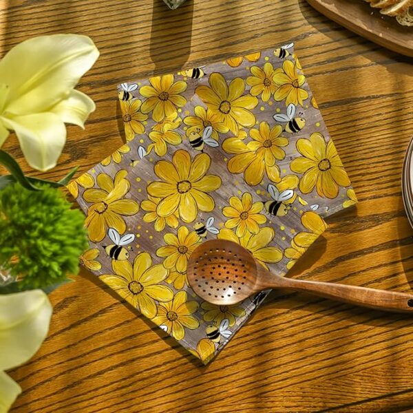 Sunflower Bee Cloth Napkins – 18"x18", Set of 12, Washable - Image 3