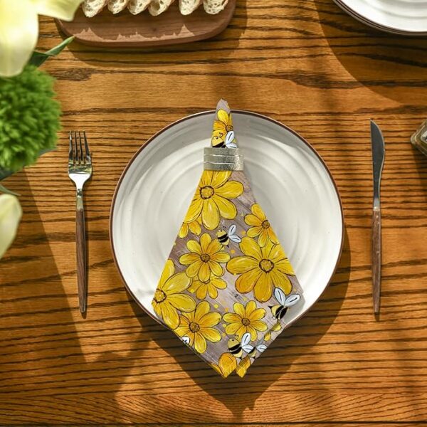 Sunflower Bee Cloth Napkins – 18"x18", Set of 12, Washable - Image 4