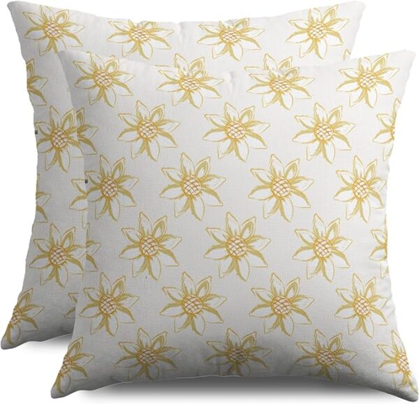 Sunflower Pillow Covers 18x18 – Set of 2, Yellow Floral Farmhouse Decor