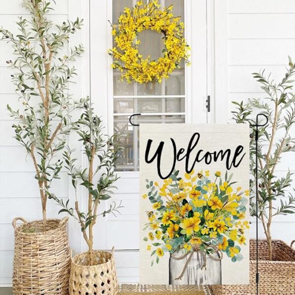 Summer Floral Garden Flag – 12x18" Double-Sided Burlap - Image 4