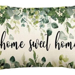 Home Sweet Home Eucalyptus Pillow Cover – 12x20" Spring Floral Decor