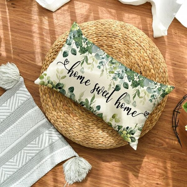 Home Sweet Home Eucalyptus Pillow Cover – 12x20" Spring Floral Decor - Image 2
