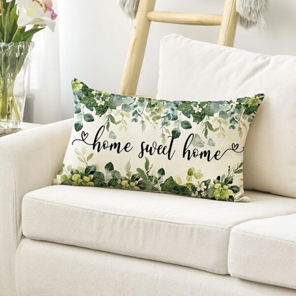 Home Sweet Home Eucalyptus Pillow Cover – 12x20" Spring Floral Decor - Image 3