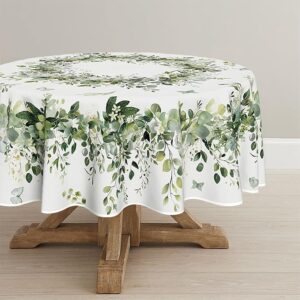 Green Eucalyptus Round Tablecloth – 70"x70", Washable Seasonal Decor