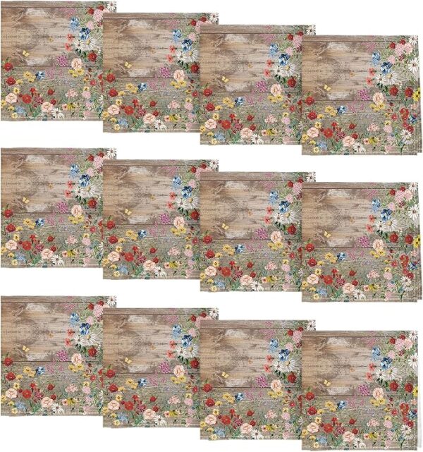 Wild Floral Butterfly Cloth Napkins – 18"x18", Set of 12, Washable