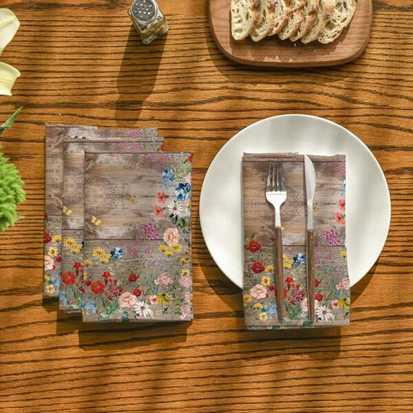 Wild Floral Butterfly Cloth Napkins – 18"x18", Set of 12, Washable - Image 2