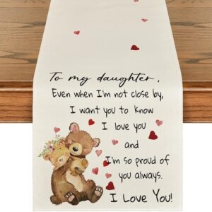 Heart Love Daughter Table Runner – 13x72" Spring Holiday Decor