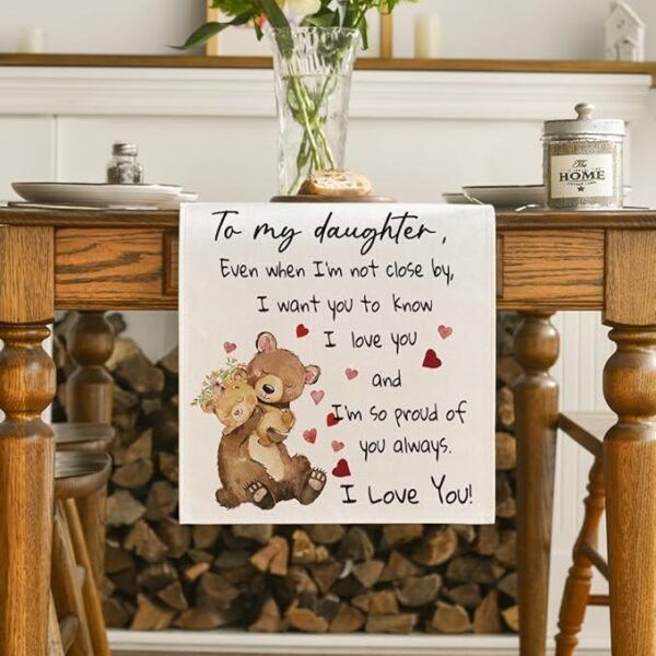 Heart Love Daughter Table Runner – 13x72" Spring Holiday Decor - Image 2