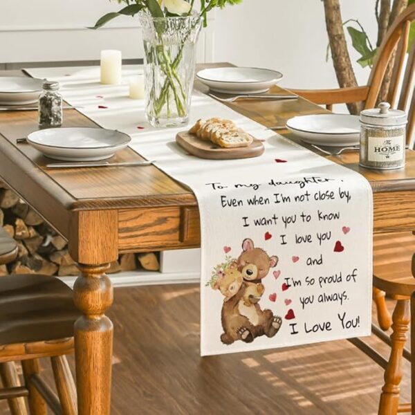 Heart Love Daughter Table Runner – 13x72" Spring Holiday Decor - Image 4