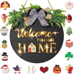 Welcome Sign – Interchangeable Seasonal Icons, Black