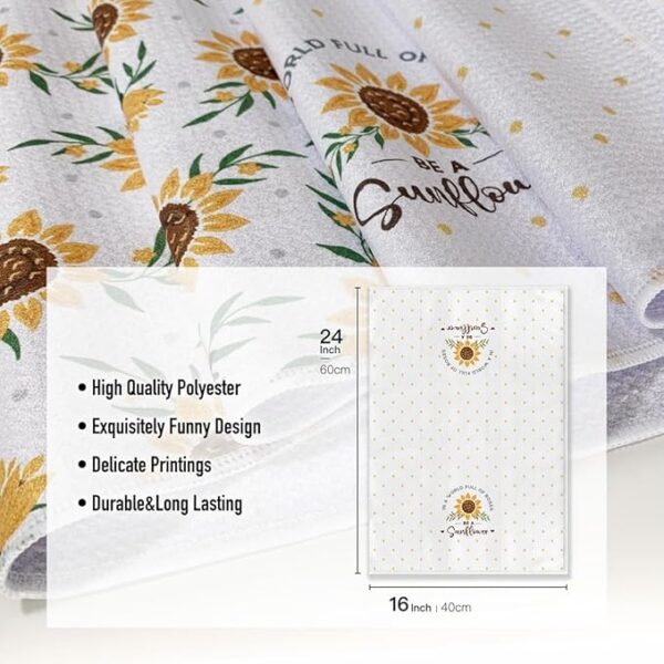 Sunflower 16x24" Microfiber Kitchen Towels – Set of 2, Spring/Summer - Image 4