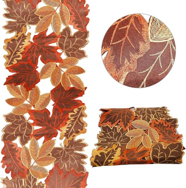 Embroidered Fall Leaves Table Runner - Image 2