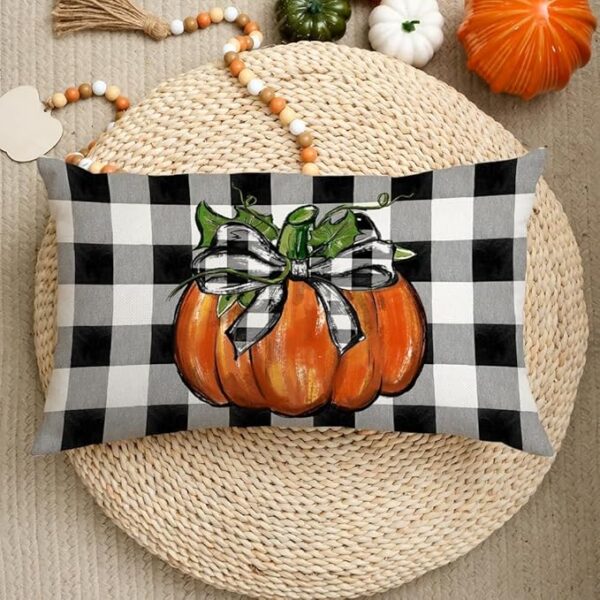 Buffalo Plaid Pumpkin Fall Pillow Cover - Image 2