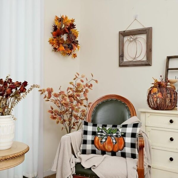Buffalo Plaid Pumpkin Fall Pillow Cover - Image 3