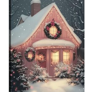 Snowy Christmas Cottage Wall Art – 12x18" Unframed Vintage Holiday Print