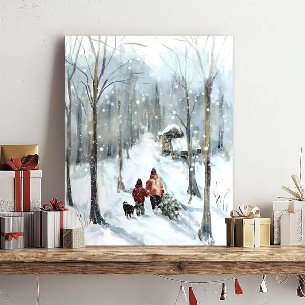 Family & Dog Snowy Forest Canvas Art - Image 4