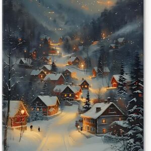 Snowy Village Christmas Canvas Art