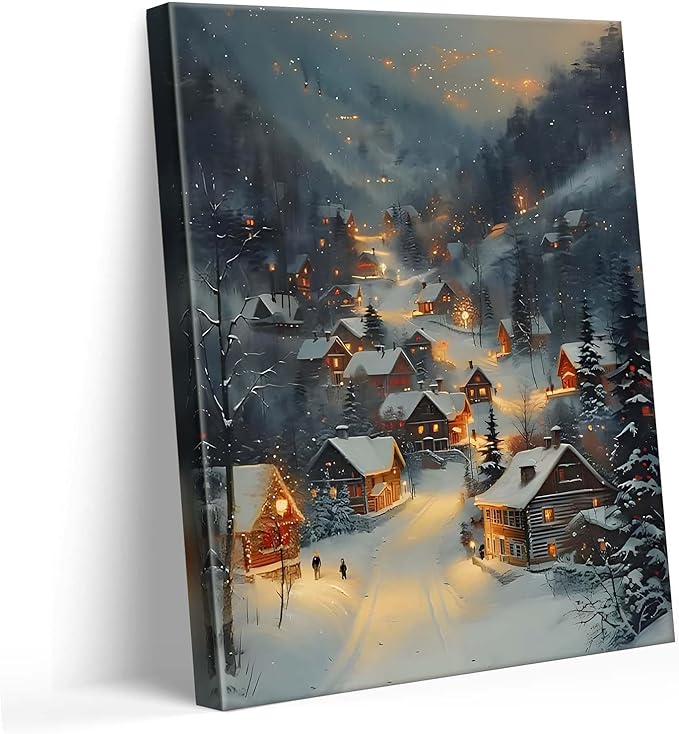 Snowy Village Christmas Canvas Art - Image 2