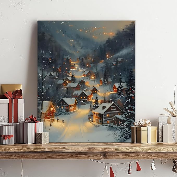 Snowy Village Christmas Canvas Art - Image 3