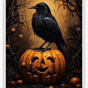 Vintage Gothic Crow Pumpkin Halloween Poster