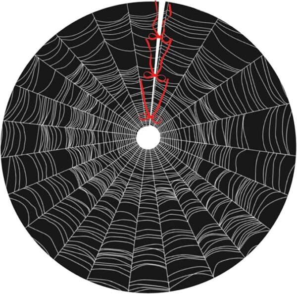 36" Spider Web Tree Skirt – Black & White Halloween Decor