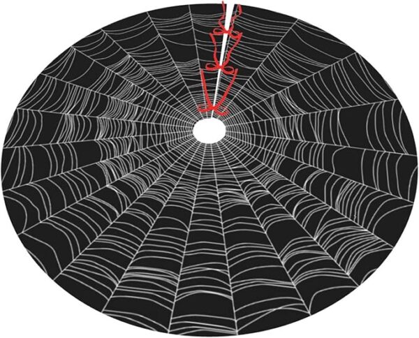36" Spider Web Tree Skirt – Black & White Halloween Decor - Image 2